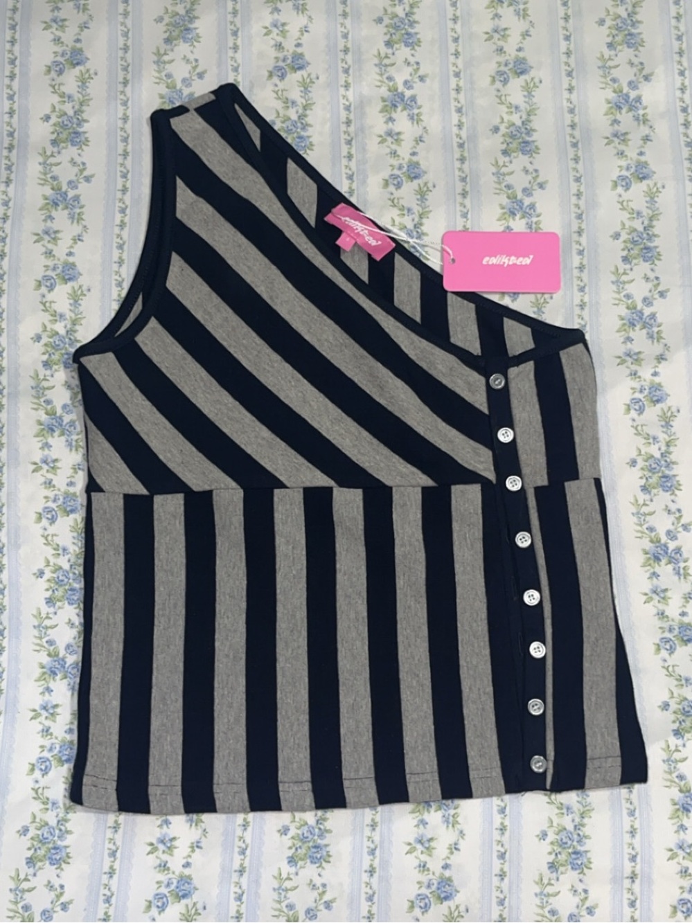 NWT - Edikted Button Striped One Shoulder Top - NEW WITH TAGS